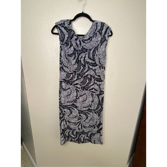 Chaps Womens Black White Sleeveless Dress XL V-Neck Polyester Midi Pencil - Picture 5 of 7